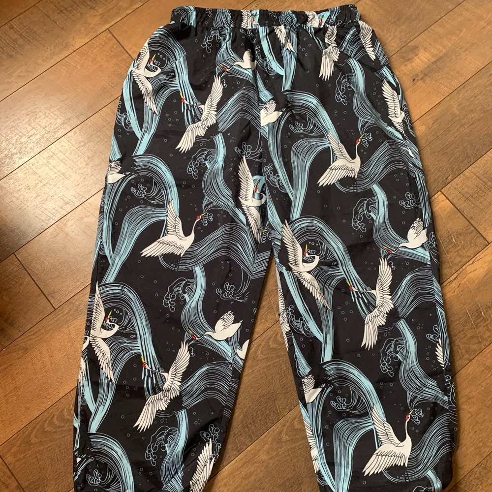 Japanese crane print pants